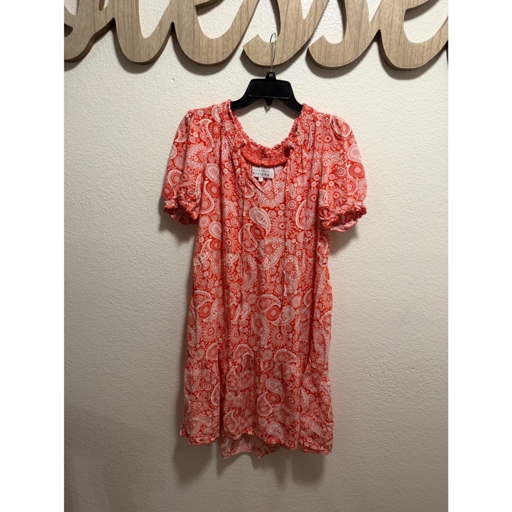 Margaux Riviera Womens Red White Paisley Tiered Boho Shift Dress Large L